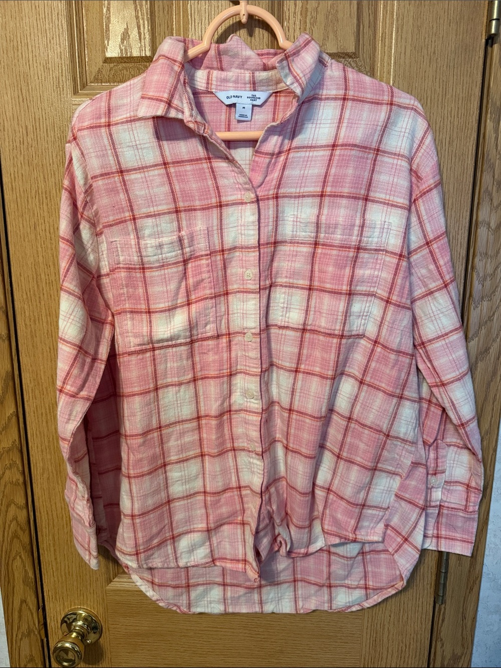Old Navy Pink and White Plaid Button-Front Shirt